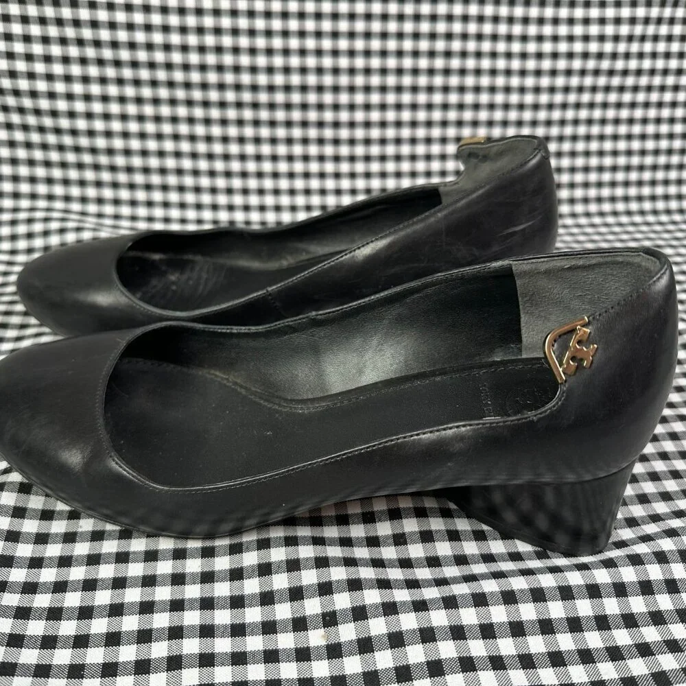 Tory Burch Elizabeth Round Toe Pump Black Minimalist Logo Women's Size 8